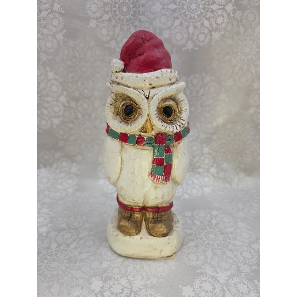 Christmas Owl‎ W/ Boots Scarf Hat Signed Sculpture Telle M Stein Stone Bunny 9"